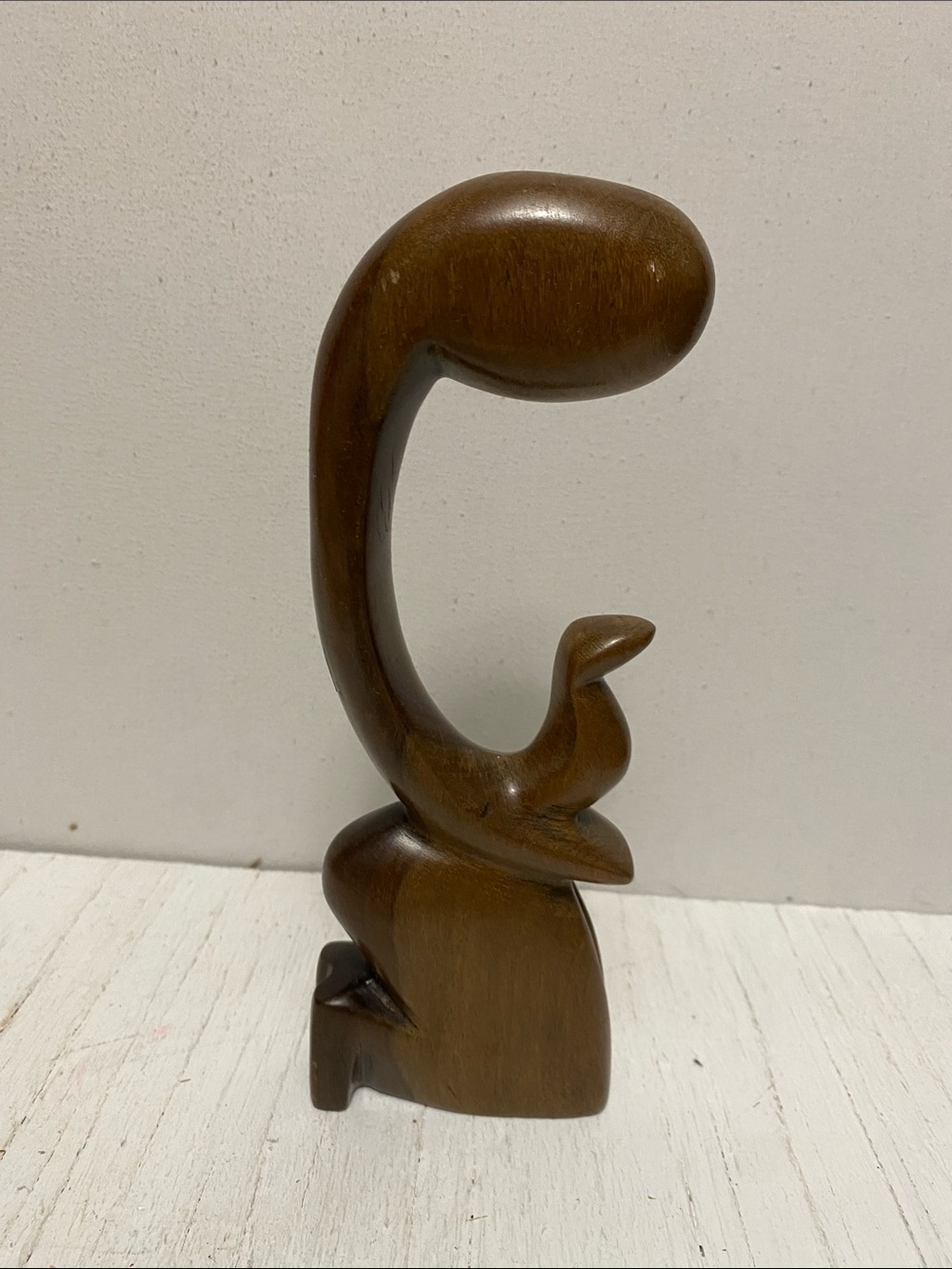 Handcarved Wooden Abstract Sculpture - Brown Mother and Child